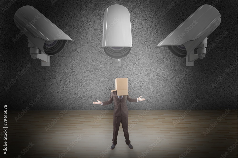 Poster composite image of anonymous businessman with hands out