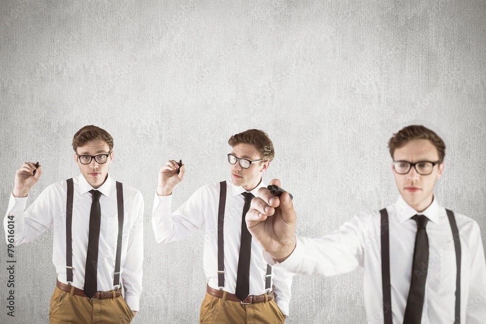 Poster composite image of nerdy businessman writing