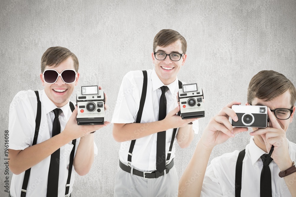 Poster Composite image of geek with camera
