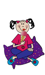 Niña feliz comiéndose un helado.