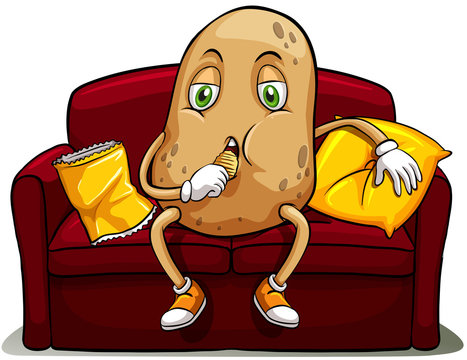 Couched potato on a red sofa