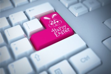 Composite image of easter bunny with greeting