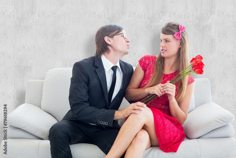 Poster composite image of cute geeky couple