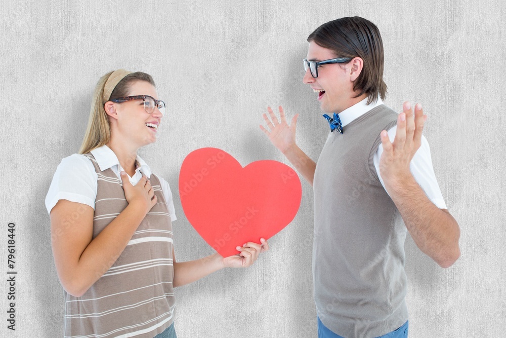 Aufkleber composite image of happy geeky hipster and her boyfriend
