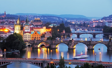 Naklejka premium Prague cityscape at night