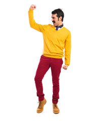 Lucky man over white background