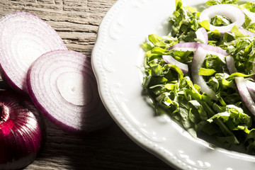 Vegetarian diet on the wooden table