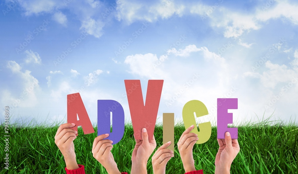 Poster composite image of hands holding up advice