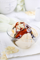 Ice cream with chocolate sauce