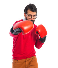 Hipster man with boxing gloves