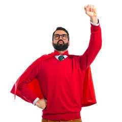 Hipster man dressed like superhero