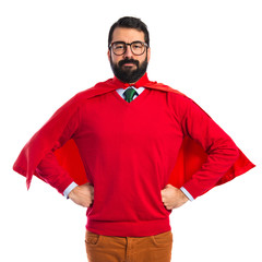 Hipster man dressed like superhero