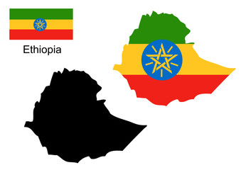 Ethiopia map and flag vector, Ethiopia map, Ethiopia flag