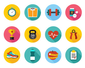 Vector icons in flat style healthy sport and training