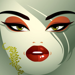 Facial emotions of a young pretty woman with a modern haircut. C