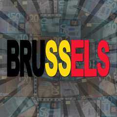 Brussels flag text on Euros sunburst illustration