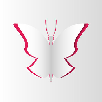 paper butterfly on pink background. Vector