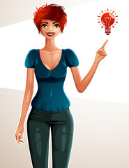 Attractive Caucasian woman full body portrait. Young red-haired 