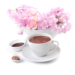 Obraz na płótnie Canvas Cup of hot chocolate on white