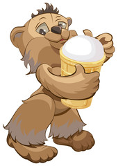 Brown bear holding white ice cream cone