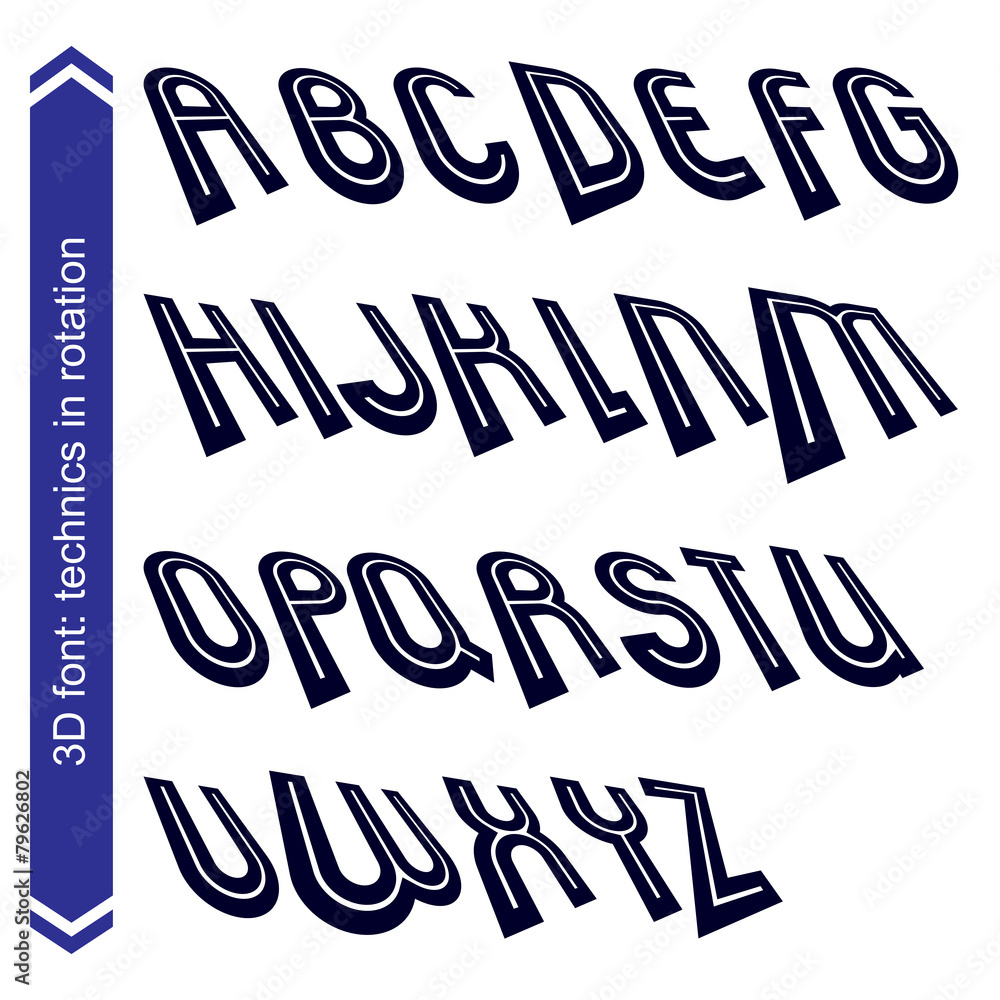 Poster dimensional move font, vector line retro style geometric font.