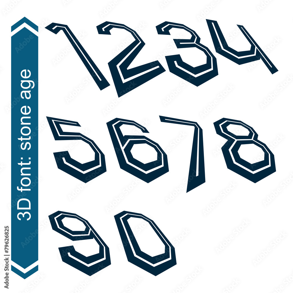 Poster 3d retro slim numbers in rotation, stylish vector numeration des