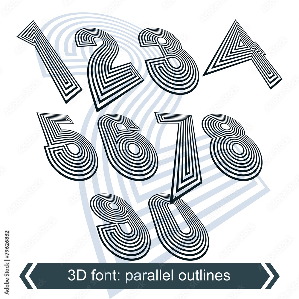 Poster geometric retro style graphic numbers in rotation, vector stripe