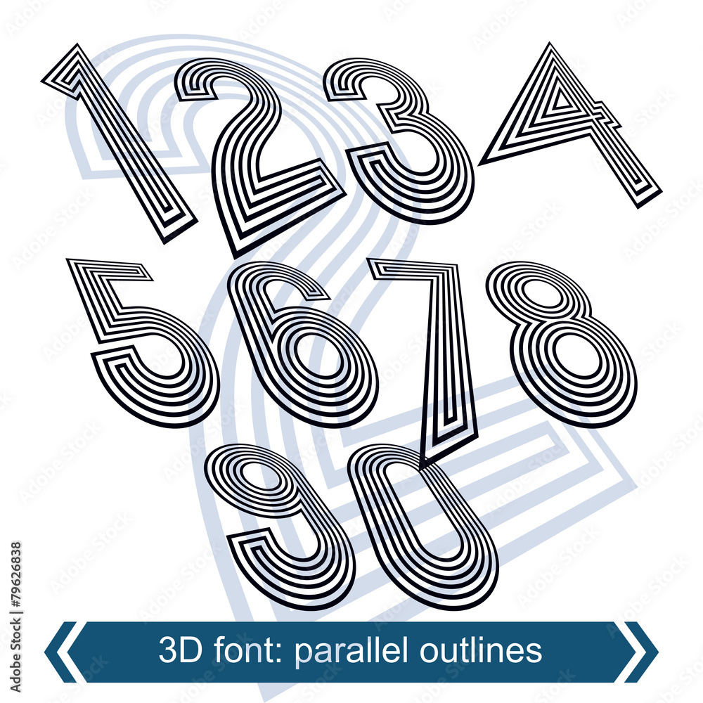 Poster dimensional move numbers, vector line retro style geometric font