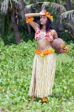 hawaii hula dancer with coconut