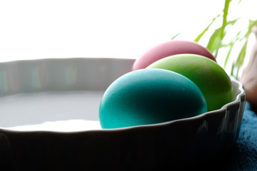 easter color eggs on white with place for sample text