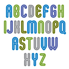 Rounded vivid striped distinct font, geometric bold bright typef