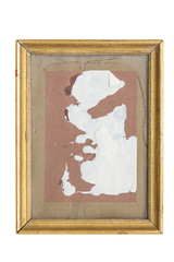 old, used golden picture frame with vintage cardboard matte, iso