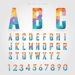 low poly alphabet and number on polygon concept