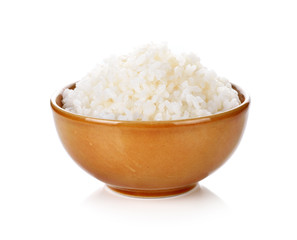 Rice in a bowl on a white background