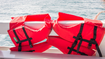 Life jackets on board the Koh Larn Island on December 6, 2014 in