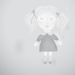 Creepy little girl / Children's monochrome drawing