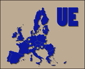 Naklejka premium Map of European Union with Flag Background