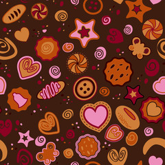 Seamless pattern with sweet pastries.