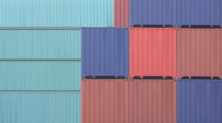 Colorful stack of container shipping at dockyard .