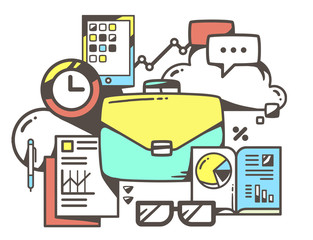 Vector illustration of green business case with office documents