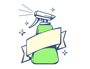 Vector illustration of green spray pistol with ribbon on light b