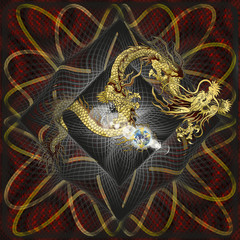 Golden Chinese Dragon on textured background