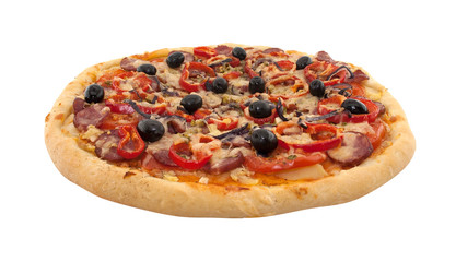 Italian pizza with tomatoes isolated on white background