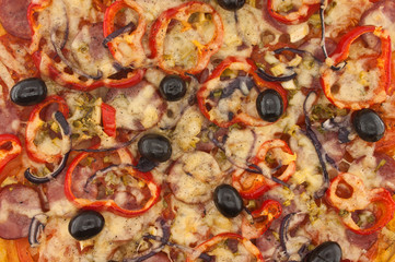 Italian pizza with tomatoes and pepper. Pizza texture.