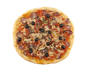 Italian pizza isolated on white background. Top view