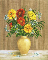 Obrazy na Szkle  Malowanie kwiatów nagietka w doniczce