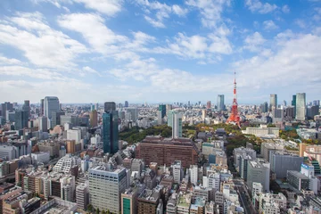Tuinposter Tokyo city view and Tokyo landmark Tokyo Tower © torsakarin