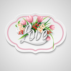 Word Love with flowers. Vector illustration