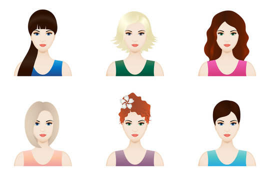 Illustration of beautiful girl faces with different hairstyle