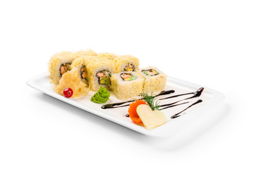 Sushi on the white plate